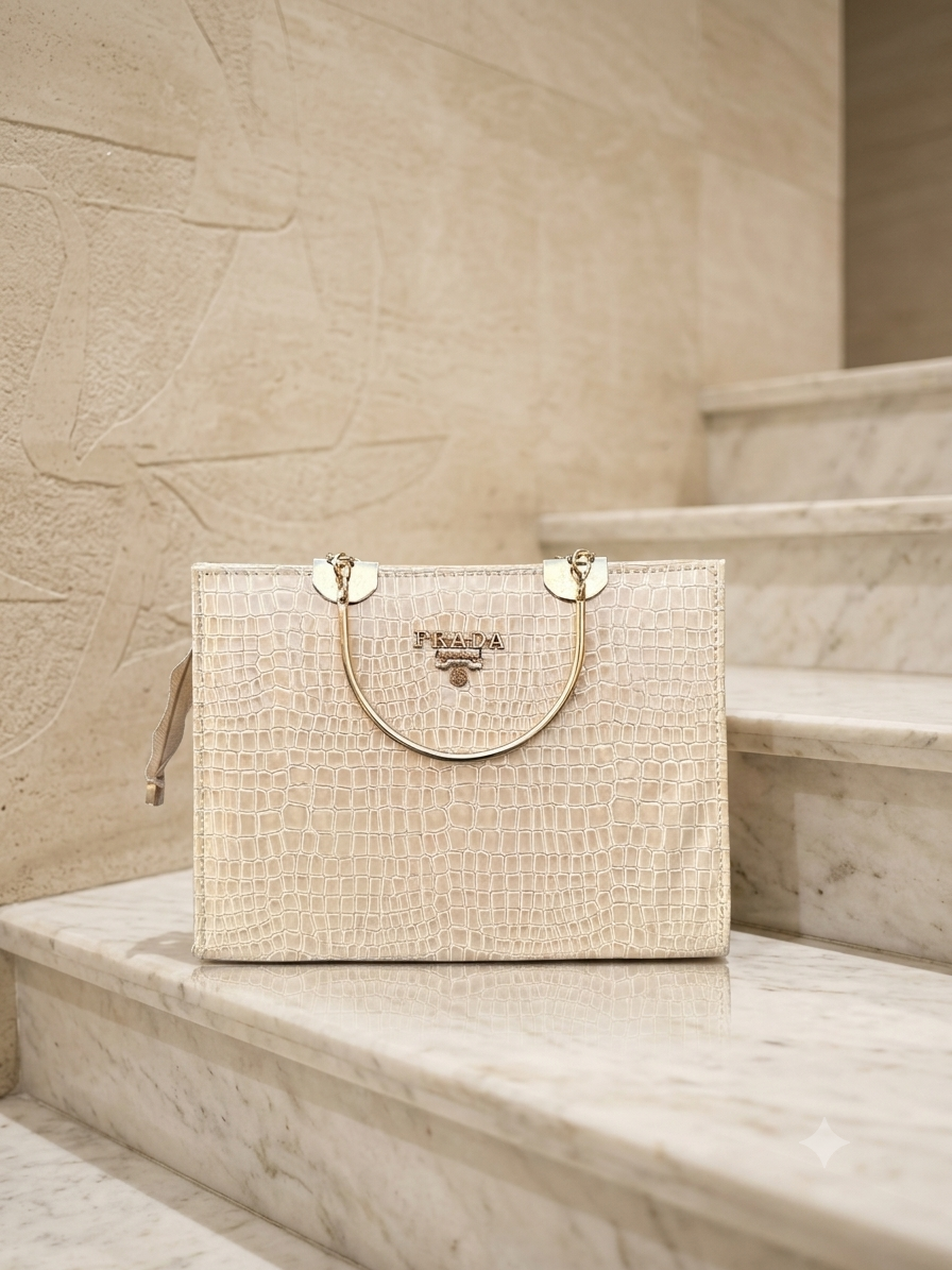 Velvain House Aurelia Croc-Textured Structured Handbag