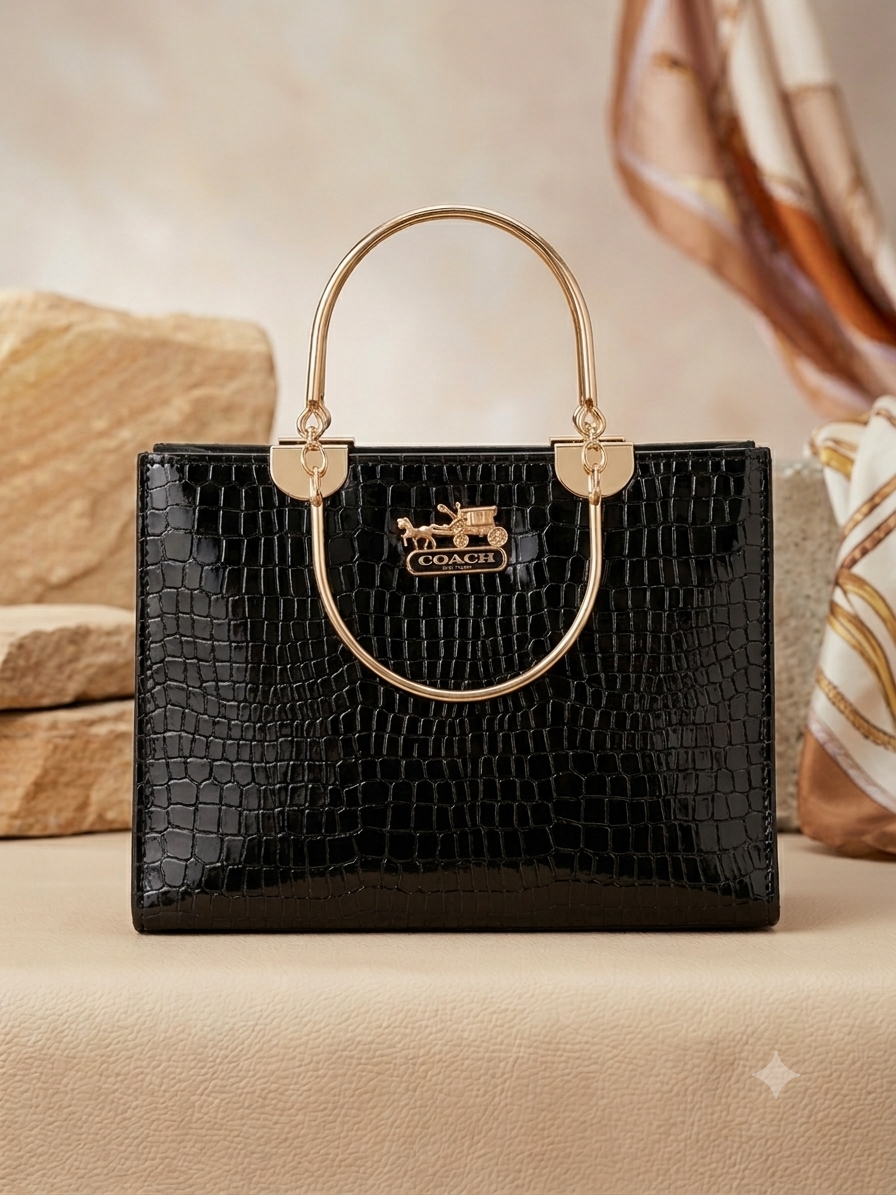 Velvain House Aurelia Croc-Textured Structured Handbag