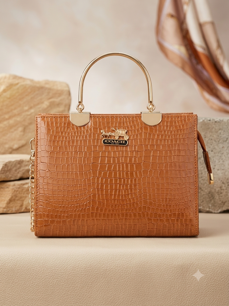 Velvain House Aurelia Croc-Textured Structured Handbag